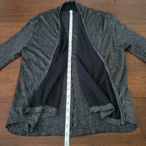 Verve Ami Black & Silver Metallic Knit Open Front Cardigan Sweater Womens Size L - Picture 5 of 7
